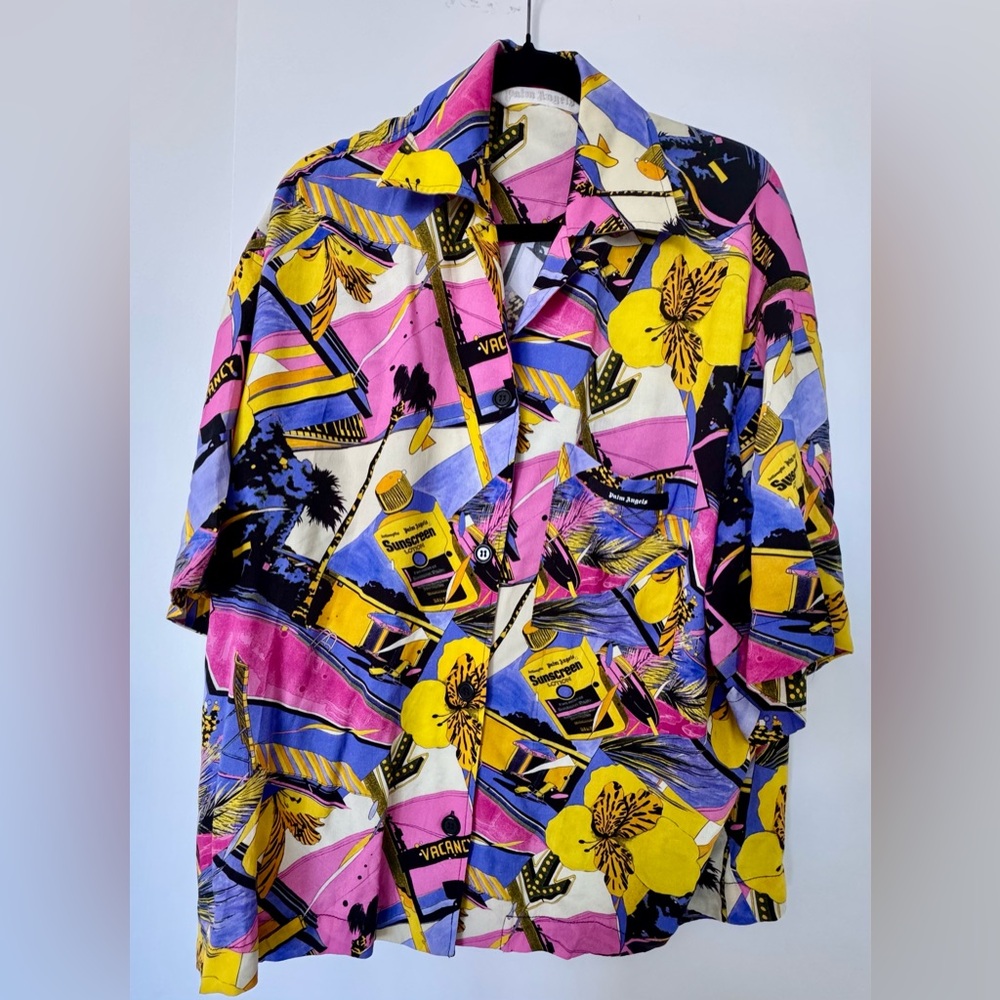 Palm Angels Pink and Yellow Graphic Blouse and Shorts set, size L, made in Italy - Picture 2 of 16